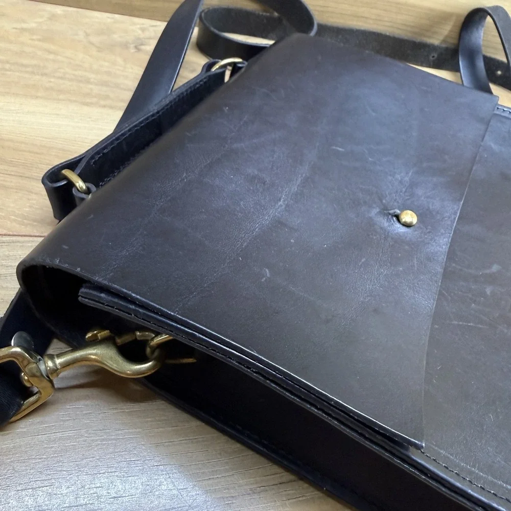 GRACE GORDON‎ Black Modern Leather Satchel Top Handle Minimalist Sleek UK